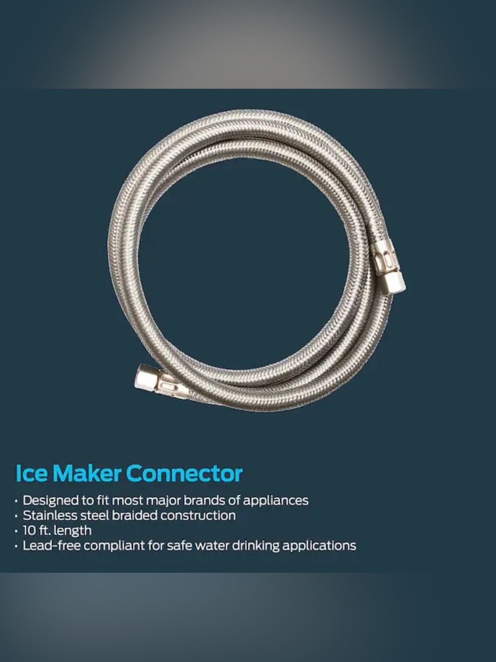 Eastman Ice Maker Connector - 10ft stainless steel braided